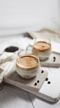 Dirty coffee,Cold milk topped with hot espresso shot