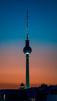 Berlin Alexanderplatz TV tower at dusk