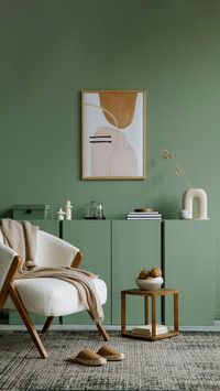 Modern living room interior with mock - up poster frame