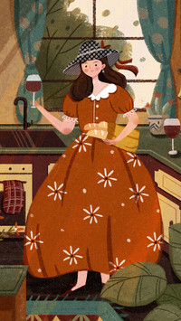 A vintage style girl in the kitchen