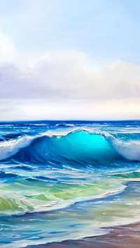 Oil painting by the sea