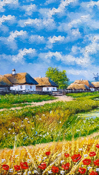 Rural Countryside Farmland Oil Painting