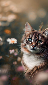 Cat in a flower field