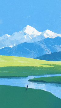 绿色风景插画壁纸-锐景创意