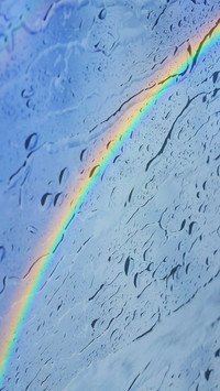 Raindrops and rainbows on the window