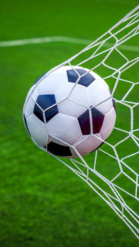 Soccer ball on goal with net background