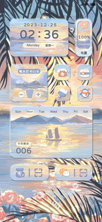 日落海岸 油画组件