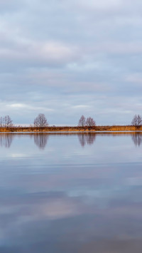 Lake in winter during sunrise