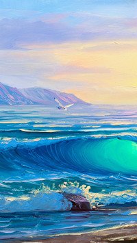 Oil painting by the sea