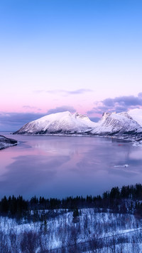 View on the mountains and ocean in the Senja island