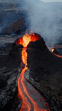 A highangle view of a volcanic eruption