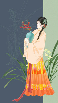 A Girl With A Flower Vase in Classical Dress