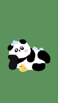The illustration depicts a panda bathing