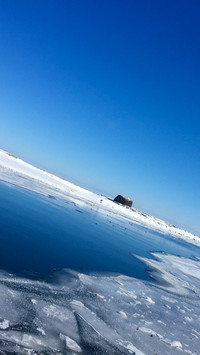 Ice floes over the sea in winter