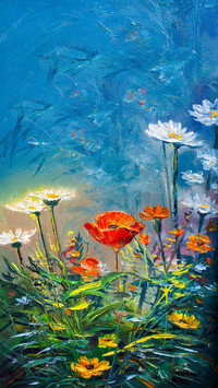 Oil Painting Daisies Flowers in the Garden
