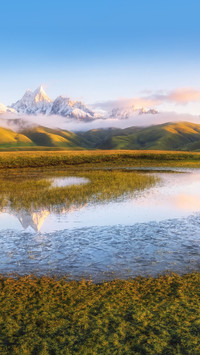 Aerial spectacular of Genie Sacred Mountain