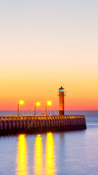 Long exposure image of the Nieuwpoort lighthouse at sunset