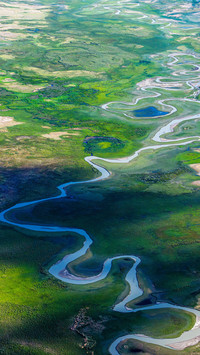 Aerial photography of grasslands and rivers