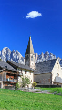 The church of ranui and the odle group in the background