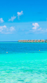 Beautiful water villas in tropical Maldives island