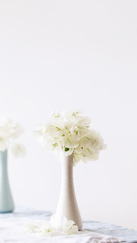 Vase with bougainvillaea flowers on the table