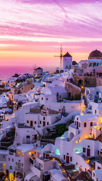 Colorful sunset over santorini island