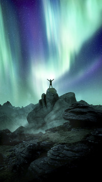  Northern Lights Aurora over Moutain