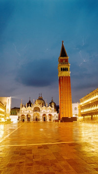 Italy veneto venice lightning over piazza san marco night