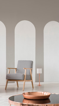 Arcs in a modern living room interior wtih a retro armchair