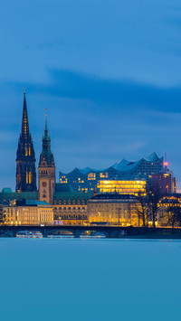 Elbphilharmonie and Lombard bridge in Hamburg, Germany