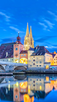 Historical Stone Bridge, in the evening, Regensburg, Germany