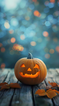 Mysterious Pumpkin with Carved Face in Soft Blue Tone