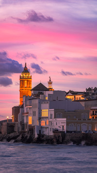Purple Sunset of the touristic town of Sitges in Barcelona