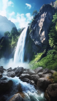 Forest waterfall overlooking the sky