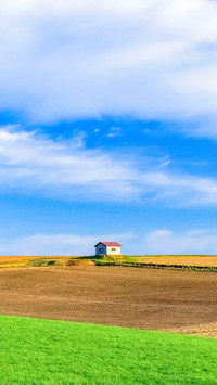 Hill and blue house with red house Superb view of Japan
