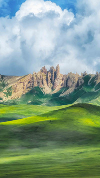 Grassland and stone forest above the sky