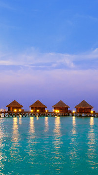 Island in ocean, Maldives. Night