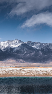 Snow mountain lakeside scenery
