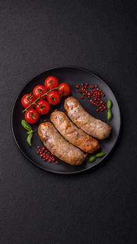Modern Plate Art: Crispy Brown Sausages with Red Tomatoes