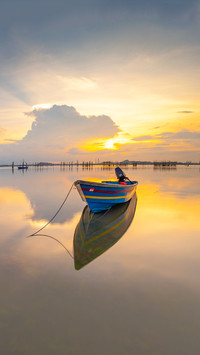 Fisherman boat parking with beautiful light of sunset view