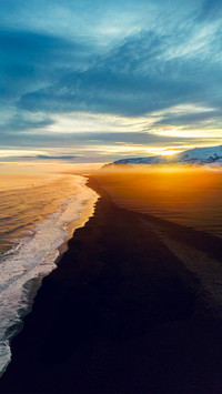 Aerial view of nordic black sand beach in iceland