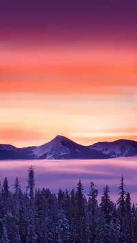 Clouds and mist surround the mountains