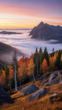 On an autumn morning, clouds surge and the sunset glow light