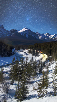 Railway in Mountain under Night Sky