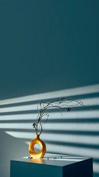 Still life with dry twisting branches in a yellow vase