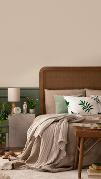 Bedroom interior with mock up poster frame