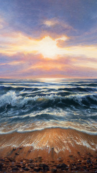 Oil painting by the sea