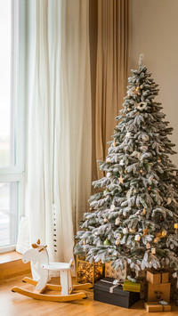 Christmas tree, winter, cozy bright apartment