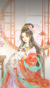 Girl in Red Dress Hugs Cat