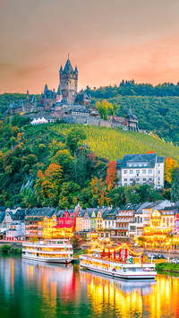 Beautiful colored sunset with romantic Moselle River